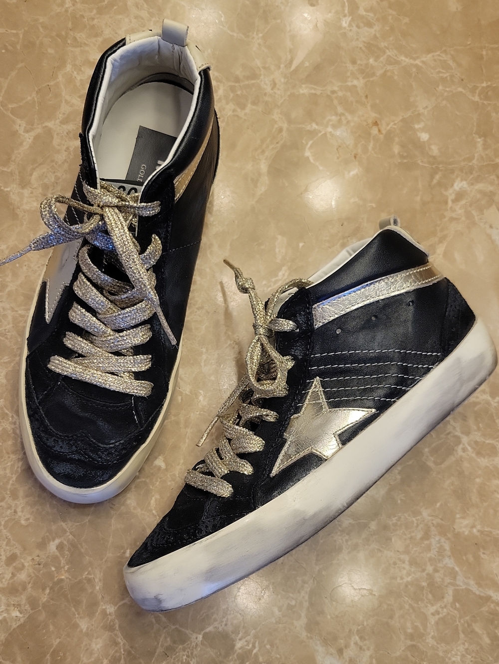 Golden Goose Black Women's Semi High-Top Sneakers with Silvery-Gold Laces, Sz 6 - Picture 11 of 16